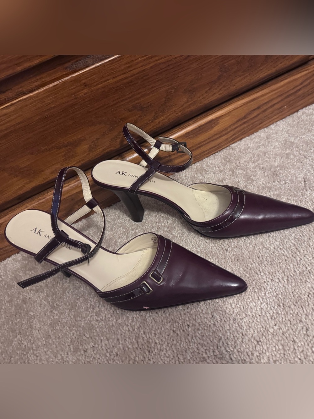Anne Klein Burgundy Pointed Toe Slingback Heels